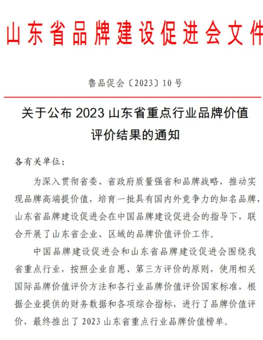 圣泉集團(tuán)入選2023山東省重點(diǎn)行業(yè)品牌價(jià)值榜單
