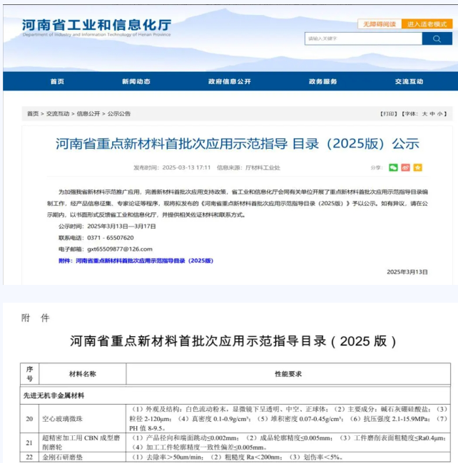 白鴿公司產品成功入選《河南省首批次新材料產品目錄》